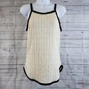Weston Womens Tank Top Sz Large Ivory Black Trim‎ Lace